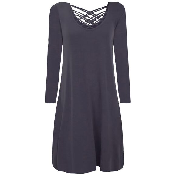 Black Knit Criss Cross Neckline Swing Dress - Picture 1 of 4